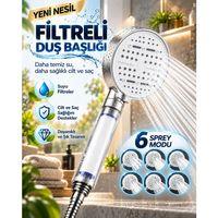 6 Sprey Modlu Filtreli Duş Başlığı Büyük Su Paneli Silikon Nozullu Beyaz Modern Tasarım