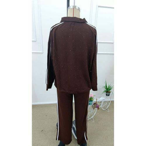 Kadın Uzun Kollu Yakalı şerit Detaylı Viskon Iki Iplik Bluz Ve Pantolon Ikili Takım