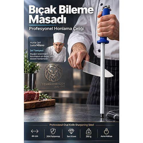 44 cm Profesyonel Bıçak Bileme Masadı Oval Kasap Şef Honlama Çeliği 304 Paslanmaz Çelik Saplı Bileyici 723678