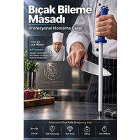 44 cm Profesyonel Bıçak Bileme Masadı Oval Kasap Şef Honlama Çeliği 304 Paslanmaz Çelik Saplı Bileyici 723678