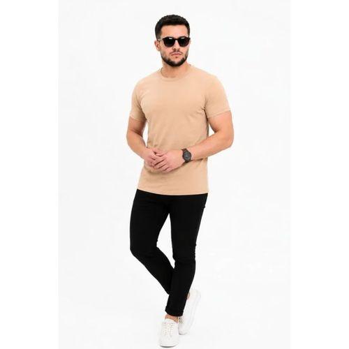 Erkek Basic Tişört Bisiklet Yaka Kısa Kol Günlük Yazlık Slim Fit T-Shirt - Bej
