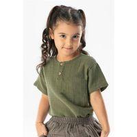 Kısa Kol Batı Yazlık Müslin Kız Çocuk Tshirt Haki Hk
