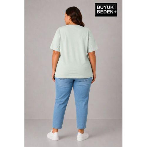 Süperlife Büyük Beden Kadın Bisiklet Yaka Yırtmaç Detaylı 3XL-6XL Tunik Tişört SPR26BTSK501