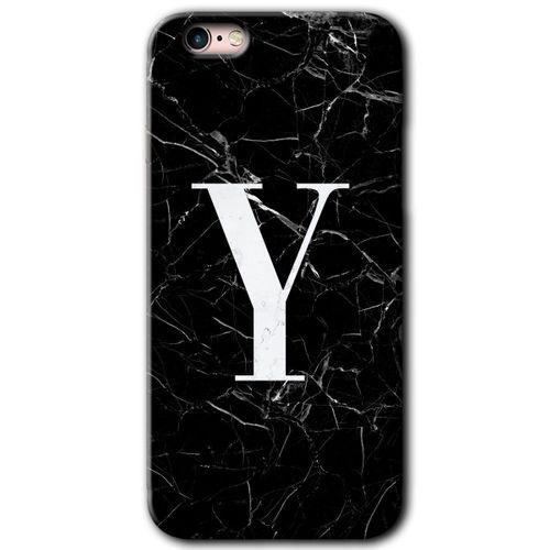 MRCİLETİSİM iPhone 6 Plus Kılıf HD Desen Baskılı Arka Kapak + Mat Kobra Cam - Siyah Mermer Desenli Y Harfi