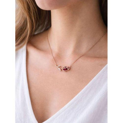 925 Ayar Zirkon Taşlı Kırmızı Gül Kadın Gümüş Kolye