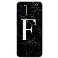 MRCİLETİSİM MRCİLETİSİM Samsung Galaxy S20 Kılıf HD Desen Baskılı Arka Kapak + Temperli Cam - Siyah Mermer Desenli F Harfi