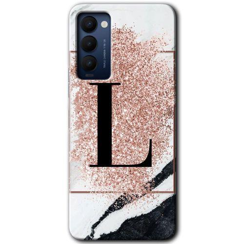 Tecno Camon 18P Kılıf HD Desen Baskılı Arka Kapak - Pembe Mermer Desenli L Harfi + Kırılmaz Cam