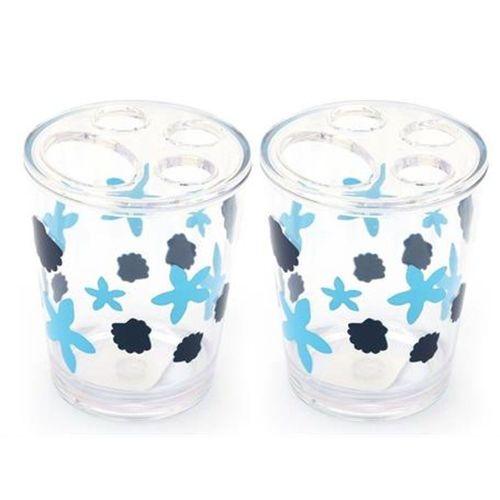 2 Adet Diş Fırçalık Benekli Desen Akrilik 8X8X9Cm 350Ml Banyo Seti