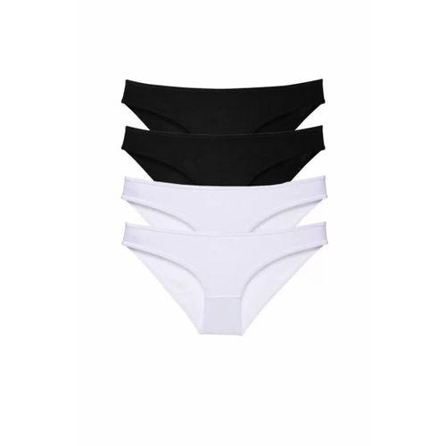 4 adet Eko Set Likralı Kadın Slip Külot Siyah Beyaz