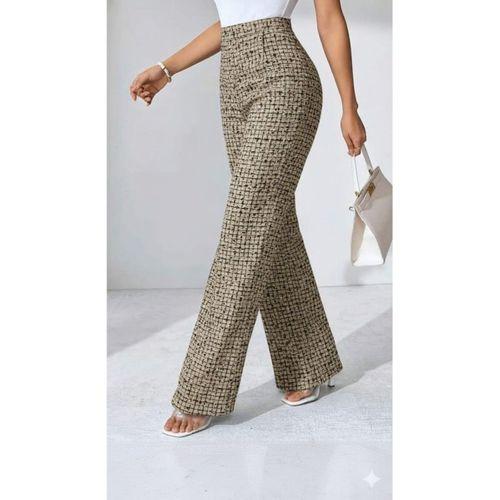 Kadın Yüksek Bel Paçaya Doğru Geniş Dokuma Pantolon