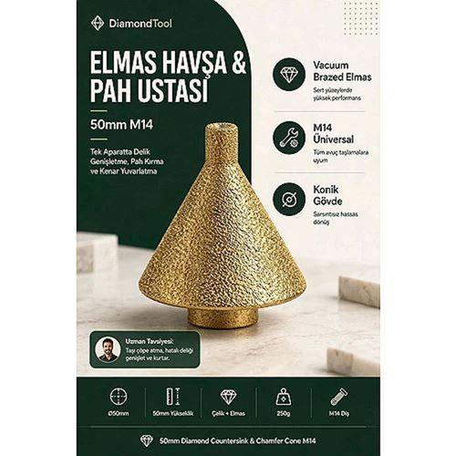 Mermer Granit Seramik İçin M14 Uyumlu 50mm Elmas Havşa ve Pah Kırma Aparatı M14 Konik Taşlama Ucu 723582