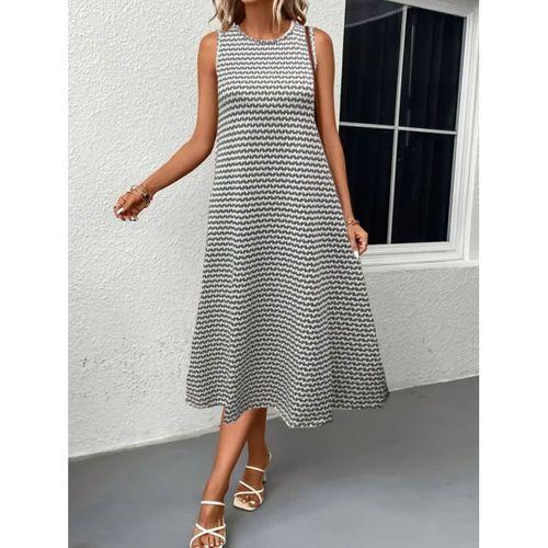 Lucky Life Kadın   Bisiklet Yaka Desenli Sandy Midi Elbise