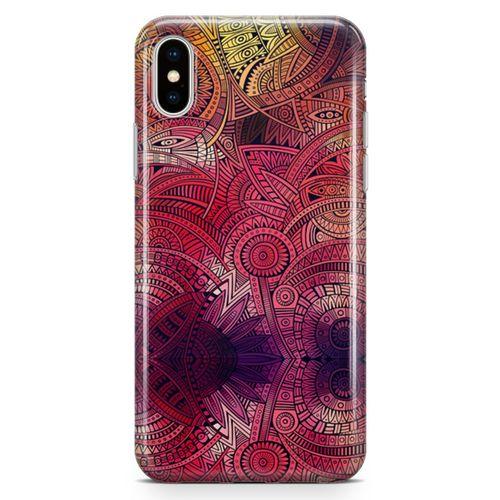 Apple iPhone XS Max Kılıf Kırmızı Pembe Motifler Arka Kapak Koruma Desenli Full Koruyucu