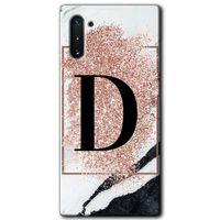 Galaxy Note 10 Kılıf HD Desen Baskılı Arka Kapak - Pembe Mermer Desenli D Harfi