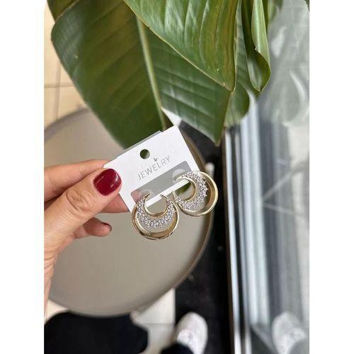 Taşlı Hilal Küpe - Altın