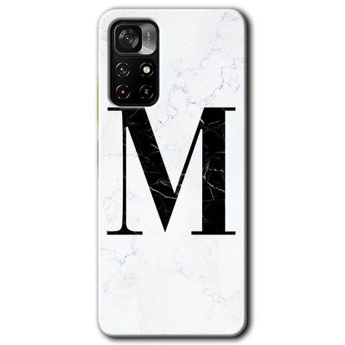 Redmi Note 11T Kılıf HD Desen Baskılı Arka Kapak - Beyaz Mermer Desenli M Harfi