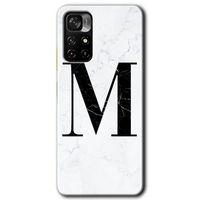 Redmi Note 11T Kılıf HD Desen Baskılı Arka Kapak - Beyaz Mermer Desenli M Harfi