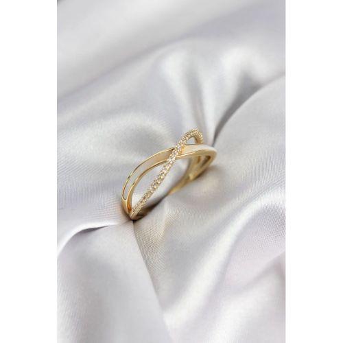 Zirkon Taşlı Sarmal Sedefli Gold Renk Kadın Yüzük