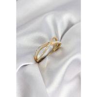 Zirkon Taşlı Sarmal Sedefli Gold Renk Kadın Yüzük