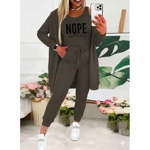 Kadın Askılı Yuvarlak Yaka Yazılı Viskon Iki Iplik Bluz Ceket Ve Pantolon 3lü Takım