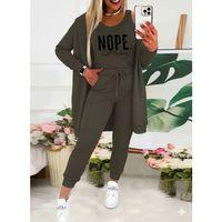 Kadın Askılı Yuvarlak Yaka Yazılı Viskon Iki Iplik Bluz Ceket Ve Pantolon 3lü Takım