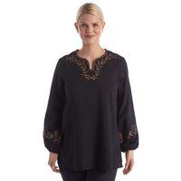 Şile Bezi Uzun Kol Siyah Nakış Detaylı V Yaka Yazlık Otantik Bluz