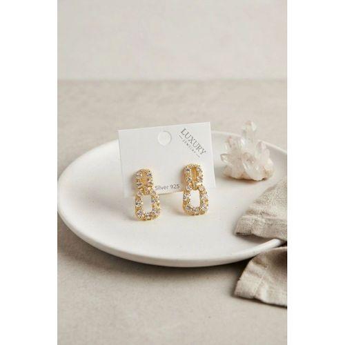 Zirkon Taşlı Gold Renk Pirinç Vintage Kadın Küpe
