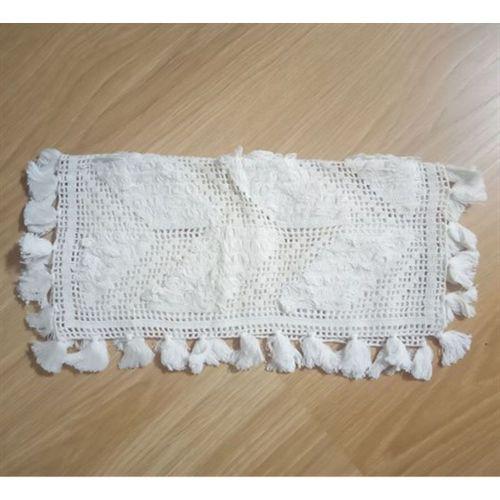 El İşlemesi Beyaz Dantel,Kenarı Püsküllü Sehpa Örtüsü 31X33Cm