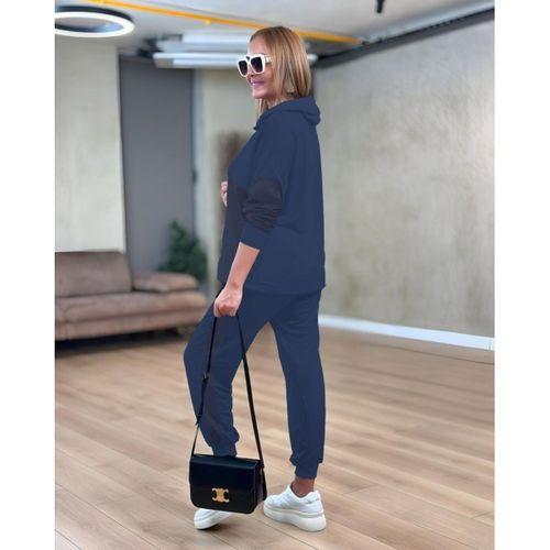 Kadın Uzun Kollu Kapşonlu Viskon Iki Iplik Bluz Ve Pantolon Ikili Takım