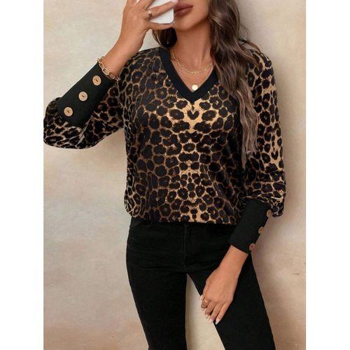 Kadın Uzun Kollu V Yakalı Desenli Süprem Bluz