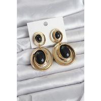 Siyah Sallantılı Damla Model Gold Renk Vintage Kadın Küpe