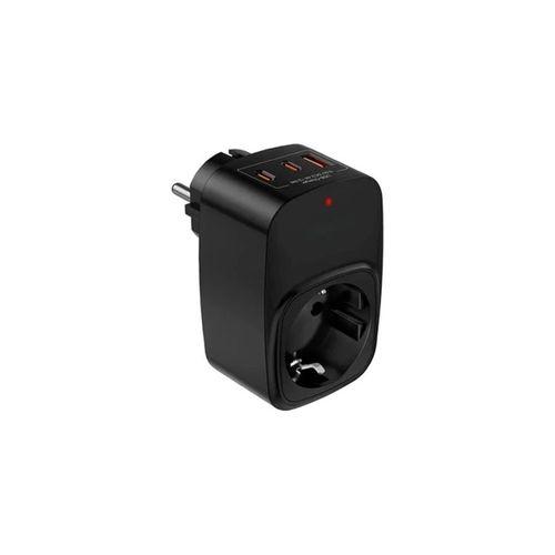 Tekli Yüksek Voltaj Korumalı Duvar Prizi 2x Type-c 1x Usb Çıkışlı Priz Grup Priz Çoğaltıcı Siyah