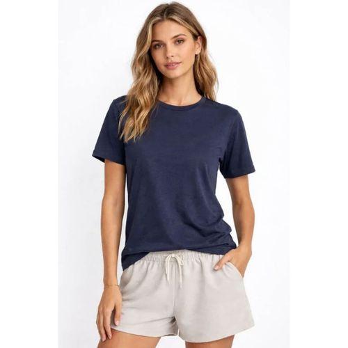 Osy Modal Yumuşak Dokulu Kumaş Bisiklet Yaka T-shirt - İndigo