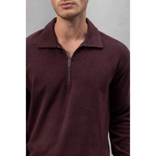 Eric Relax Fit Yarım Fermuarlı Polo Yaka Selanik Kumaş Erkek Sweatshirt - Bordo