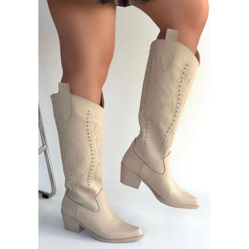 Meof Bej Cilt Topuklu Çizme