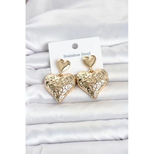 316L Çelik Gold Renk Kalp Model Kadın Küpe