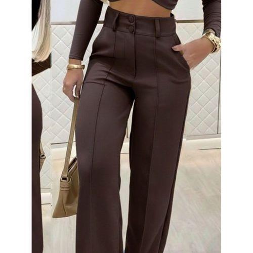 Kadın Uzun Kollu Göğüs Dekolteli Ithal Krep Bluz Ve Pantolon Ikili Takım