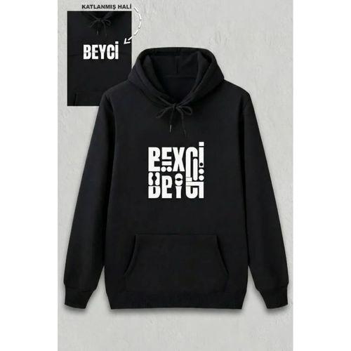 Sevgililer Günü Özel Kapüşonlu Beyci Baskılı Oversize Sweatshirt - Siyah