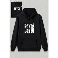 Sevgililer Günü Özel Kapüşonlu Beyci Baskılı Oversize Sweatshirt - Siyah