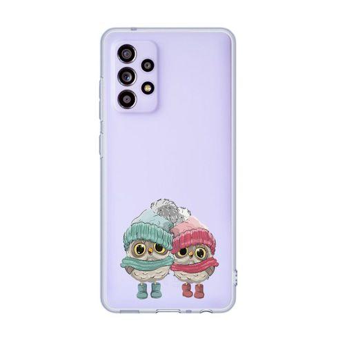 Galaxy A72 Uyumlu Bereli Baykuşlar Desenli Premium Şeffaf Silikonlu Telefon Kılıfı
