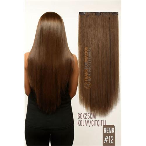 Doğal Görünümlü Düz Siyah Sentetik Kaynak Saç – RENK KOD:#12 Kolay Tak Çıkar, Işıltılı Etki!