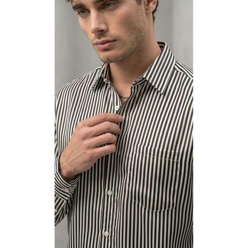 Felton Çizgili Saten Kumaş Tek Cepli Regular Fit Erkek Gömlek - Siyah