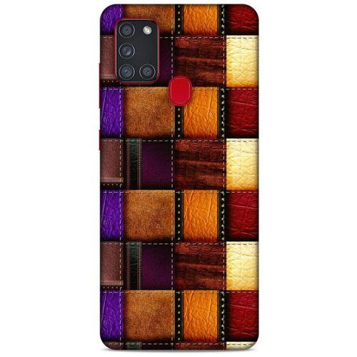 Samsung Galaxy A21s Kılıf Patchwork (44) Tough Armor Kılıf Mor Kahve