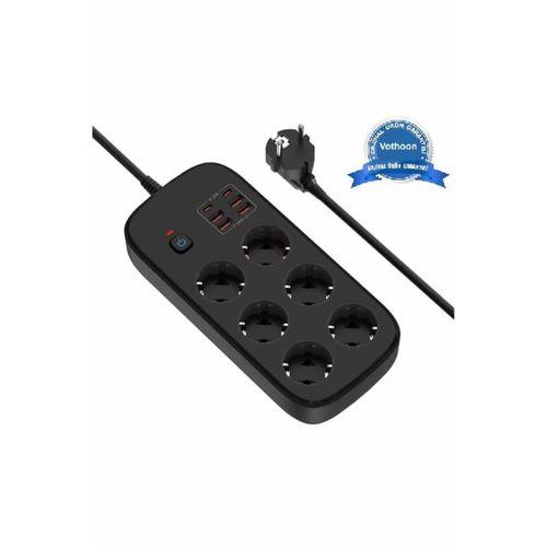 Termal Akım Korumalı 6’lü Priz 4x Usb 2x Type-c Çıkışlı Grup Priz Çoğaltıcı (3500w) Siyah