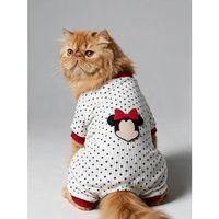 Polka Dot Rouge Minny Kedi Tulumu | Siyah Beyaz Puantiyeli Penye Kedi Pijaması
