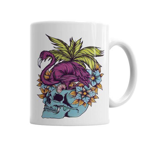 Caveira Tropical Flamingo Skull Kupa Bardak Porselen