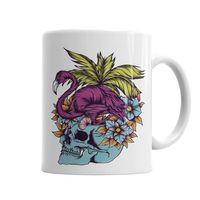 Caveira Tropical Flamingo Skull Kupa Bardak Porselen