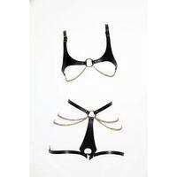 Siyah Harness Takım Zincir Detaylı Deri Vücut Aksesuarı - Brf1384