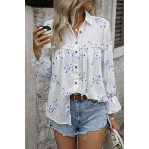 Kadın Nakış Işlemeli Kolu Volanlı Gömlek