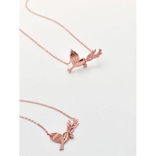 925 Ayar Zeytin Dalı Tutan Kuş Kadın Gümüş Kolye